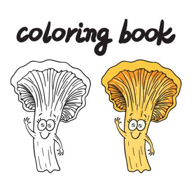 Cantharellus cibarius ile boyama kitabı, yenilebilir mantar.