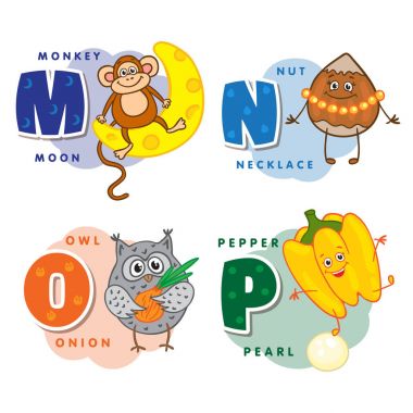 Alfabe çocuk renkli mektup M N O P