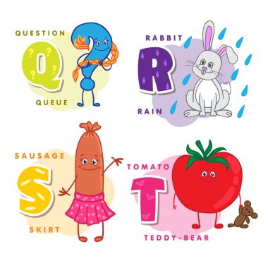 Alfabe çocuk renkli harf Q R S T