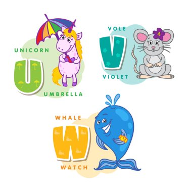 Alphabet Children Colored letter U V W clipart