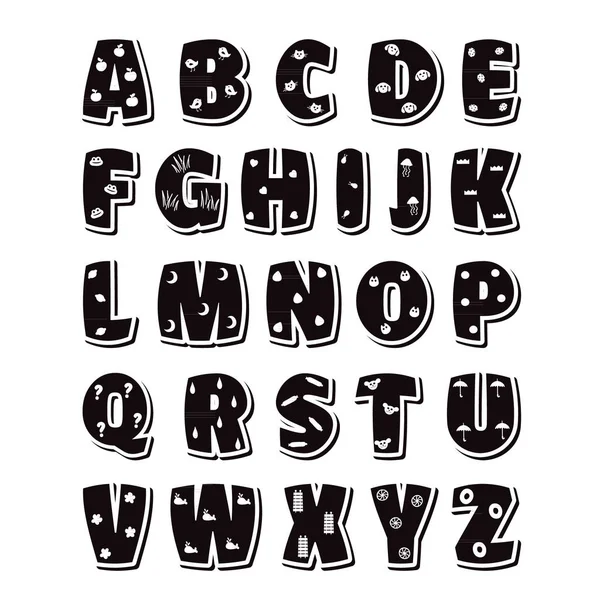 Mignon alphabet enfantin drôle. Illustration de police vectorielle — Image vectorielle
