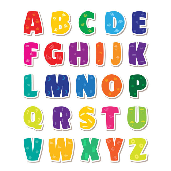 Cute funny childish alphabet. Vector font illustration