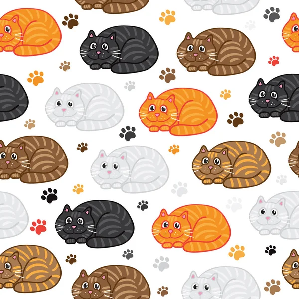 Schattig vector katten naadloze patroon. Grappige doodle behang. — Stockvector