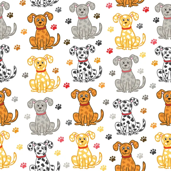 Cute vector dogs seamless pattern. Funny doodle wallpaper. — Stock Vector