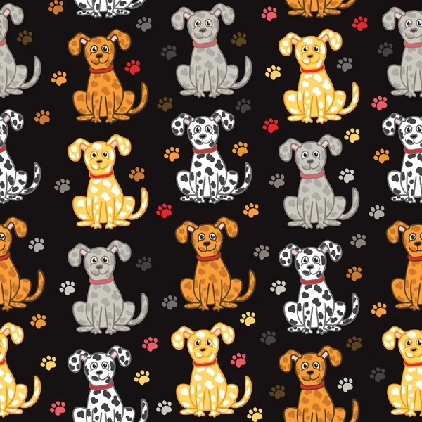 Cute vector dogs seamless pattern. Funny doodle wallpaper. — Stock Vector