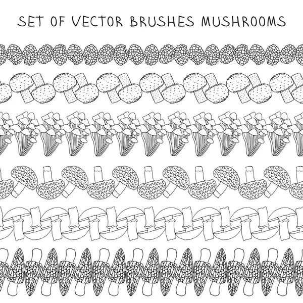 Set di bordi vettoriali Funghi spazzolati . — Vettoriale Stock