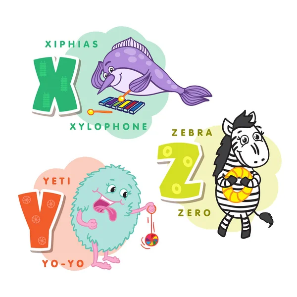 Alfabeto Niños Letra de colores X Y Z — Vector de stock
