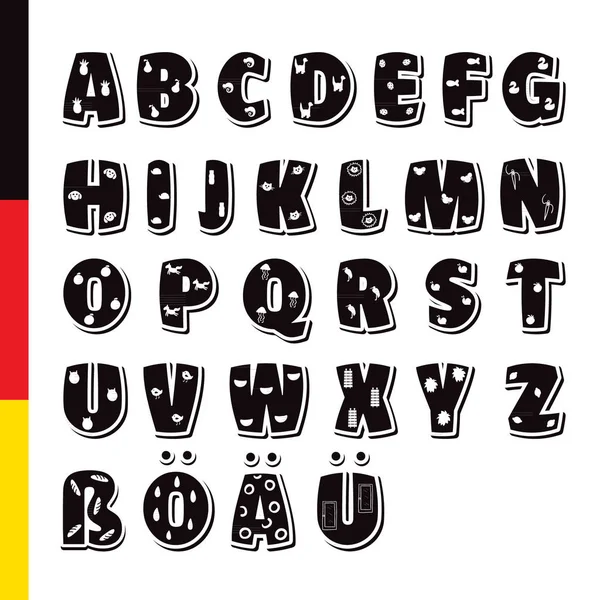 Mignon alphabet allemand enfantin drôle. Illustration de police vectorielle — Image vectorielle