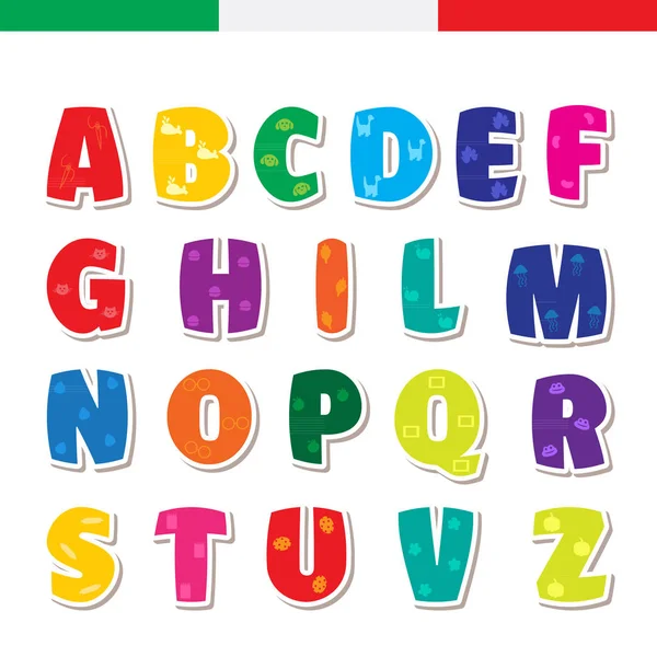 Grazioso divertente alfabeto italiano infantile. Illustrazione carattere vettoriale — Vettoriale Stock