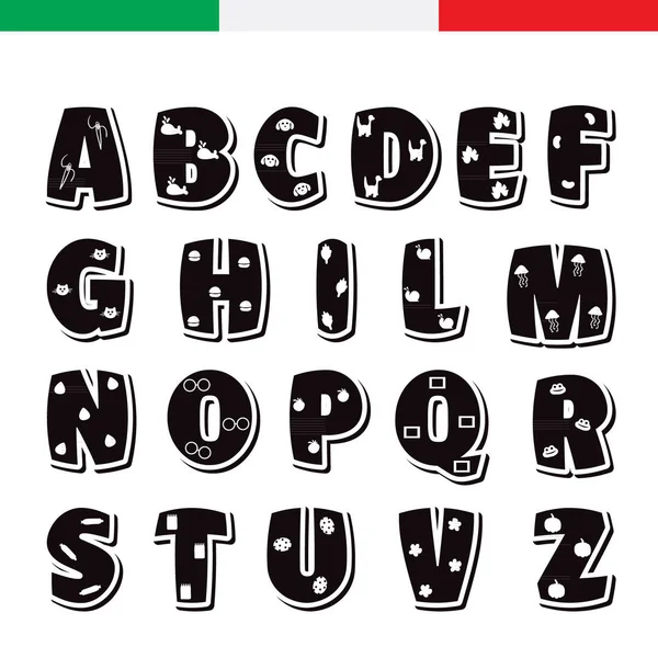 Mignon alphabet italien enfantin drôle. Illustration de police vectorielle — Image vectorielle