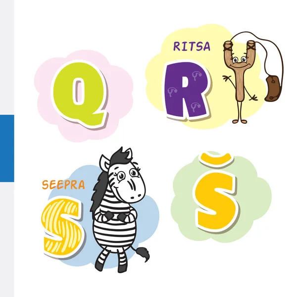 Fin alfabe. Sapan, Zebra. Vektör harf ve karakter.