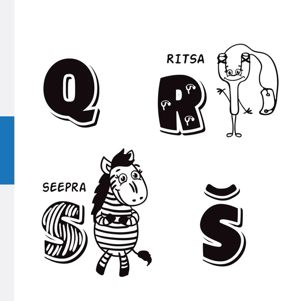 Alfabeto finlandés. Slingshot, Zebra. Letras y caracteres vectoriales . — Vector de stock