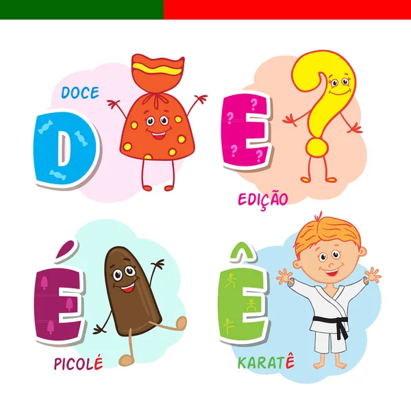Portekizce alfabe. Candy, soru işareti, buzlu şeker, karate. Harf ve karakter.