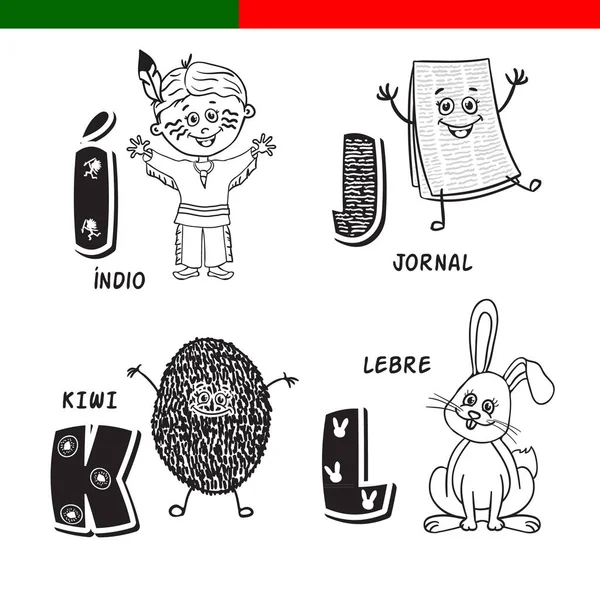 Portekizce alfabe. Gazete, kivi, tavşan, Hint. Harf ve karakter.