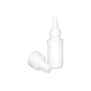 Beyaz arka planda izole edilmiş beyaz plastik şişe düşürücü ve kapağı