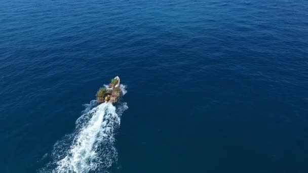 Aerial Top View: Thai Boat Sailing in Sea. — Stock Video