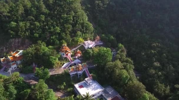 Aéreo: Vista superior do antigo templo chinês na floresta — Vídeo de Stock