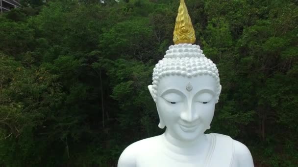 Antenne: weiße Buddha-Statue auf dem Gipfel des Berges — Stockvideo