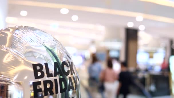 Black Friday Sale Sign In Shopping Mall — Stock Video