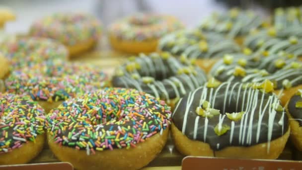 Assortiment de beignets glacés givrés saupoudrés — Video