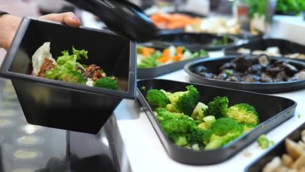 Close Up Of Salad Bar In Supermarket — Stock Video