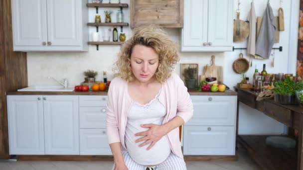 Tired Pregnant Woman At Home — Stock Video