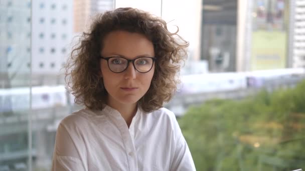 Portrait De Jeune Femme D'affaires Hipster Au Bureau — Video