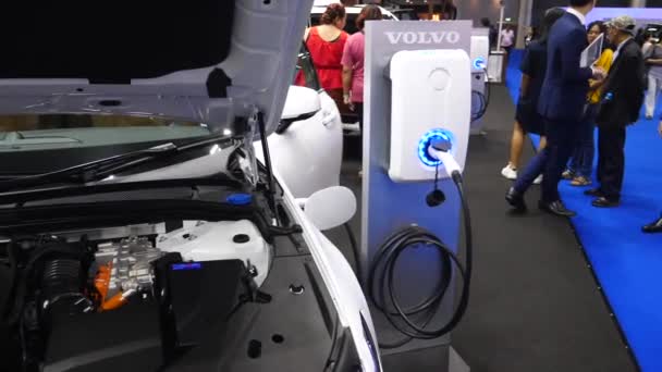 Volvo Car Charging At Exhibition Of Automobile Industry. Electric Vehicle. — Stock Video