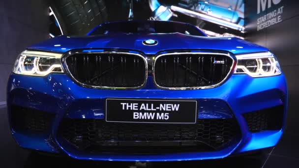 Closeup Of Bmw M5 Car Front At Motor Show. Bangkok, Thajsko - 8. dubna 2018.