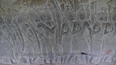 Angkor Wat Tapınağının Duvarlarındaki Tarihi Bas-Yardım ya da Düşük Yardım