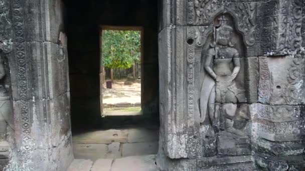 Puertas místicas en el antiguo templo de Angkor Wat en la selva — Vídeos de Stock