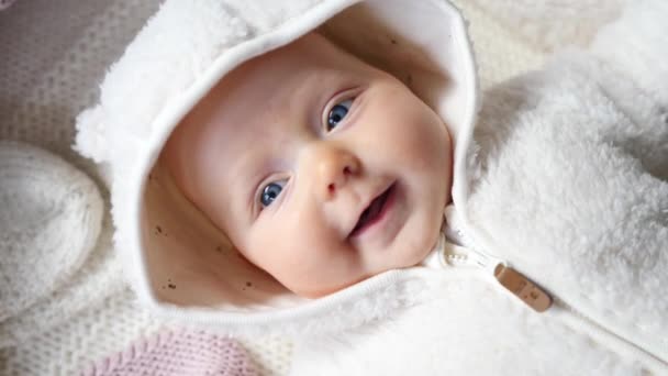 Closeup Baby Portrait With Blue Eyes. — 图库视频影像