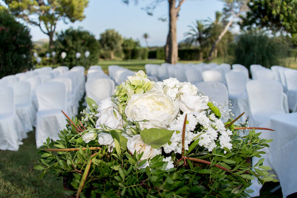 Chairs and wedding decoration outside