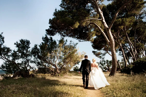 Matrimonio Coppia Piedi Nella Foresta — Foto Stock