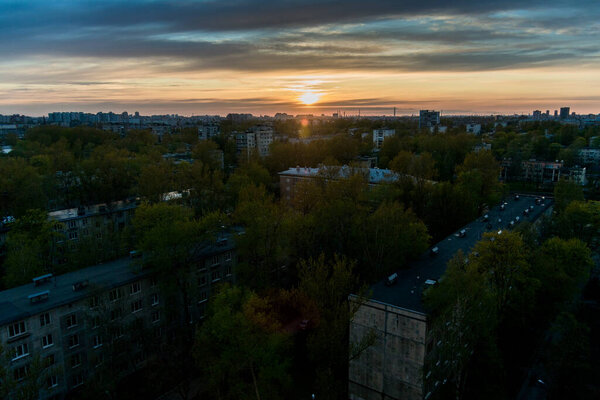 Sunset in the city of St. Petersburg