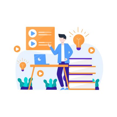 İnsanlar, iniş sayfası, ui, web sitesi, mobil uygulama, editör, poster, makale ve afiş için uygun yeni beceri vektör ilüstrasyonu eklemek için çevrimiçi öğrenme kurslarını seviyorlar