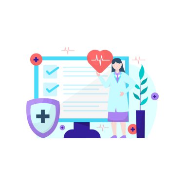 İniş sayfası, ui, web sitesi, mobil uygulama, editör, poster, el ilanı, makale ve afiş için uygun sağlık sigortası ve hizmetlerinin önemini açıklayan insanların vektör ilülasyonu 