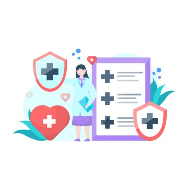 İniş sayfası, ui, web sitesi, mobil uygulama, editör, poster, el ilanı, makale ve afiş için uygun sağlık sigortası ve hizmetlerinin önemini açıklayan insanların vektör ilülasyonu 