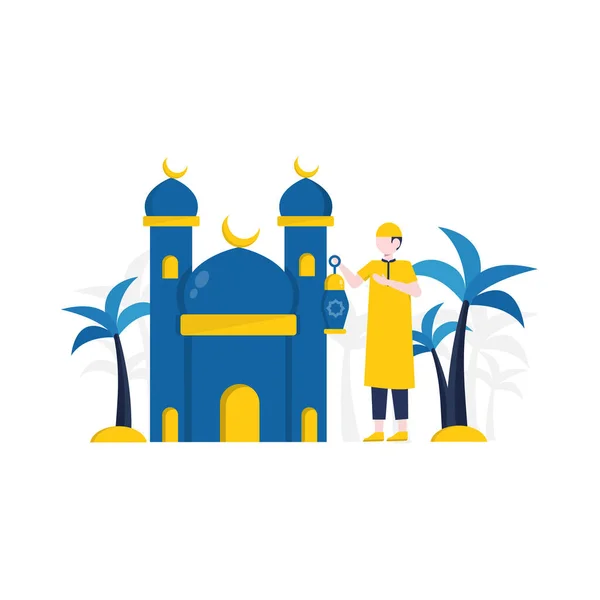 Muslimové Dělat Ramadán Půst Oslavit Eid Fitr Vektorové Ilustrace Vhodné — Stockový vektor