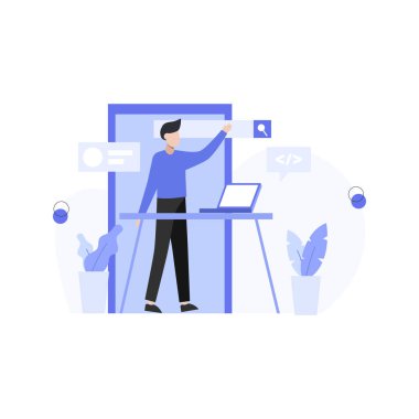 Tasarımcılar araştırma, oluşturma ve sunum siteleri ve uygulama vektör illüstrasyonu, iniş sayfası, ui, web sitesi, mobil uygulama, editör, poster, makale ve afiş için uygundur