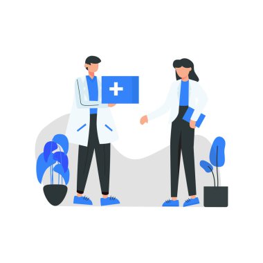 Diş hekimi hasta vektör illüstrasyonunun diş sağlığını tartışıyor ve kontrol ediyor. İniş sayfası, ui, web sitesi, mobil uygulama, editör, poster, makale ve afiş için uygun.