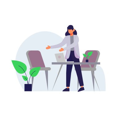 Bir hasta, vücut bakımı vektör çizimi için bir doktora danıştı. İniş sayfası, ui, web sitesi, mobil uygulama, editör, poster, makale ve afiş için uygundu.