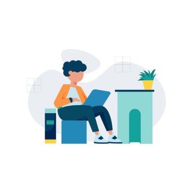 Serbest çalışanlar, iniş sayfası, ui, web sitesi, mobil uygulama, yazı, poster, makale ve afiş için uygun bir eşzamanlı uzay vektör ilülasyonu üzerinde çalışır ve tartışırlar