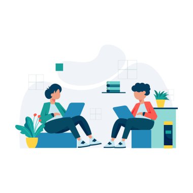 Serbest çalışanlar, iniş sayfası, ui, web sitesi, mobil uygulama, yazı, poster, makale ve afiş için uygun bir eşzamanlı uzay vektör ilülasyonu üzerinde çalışır ve tartışırlar
