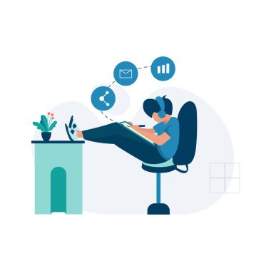 Serbest çalışanlar, iniş sayfası, ui, web sitesi, mobil uygulama, yazı, poster, makale ve afiş için uygun bir eşzamanlı uzay vektör ilülasyonu üzerinde çalışır ve tartışırlar