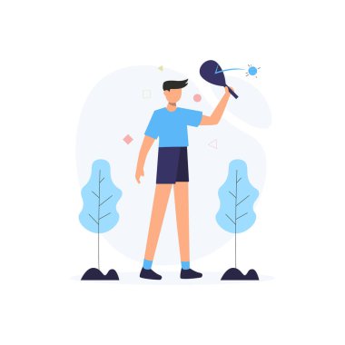 Sporcular, iniş sayfası, ui, web sitesi, mobil uygulama, editör, poster, makale ve afiş için uygun sağlıklı bir vücut vektör ilülasyonunu sürdürmek için her sabah egzersiz yaparlar.