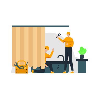 Teknisyenler, iniş sayfası, ui, web sitesi, mobil uygulama, editör, poster, makale ve afiş için uygun ürün ve makine vektör ilüstrasyonundaki hasarı onarırlar