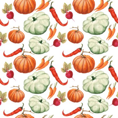 Suluboya Sebze Örnekleri. Kusursuz desen. El yapımı sebze. Dijital Kağıt.