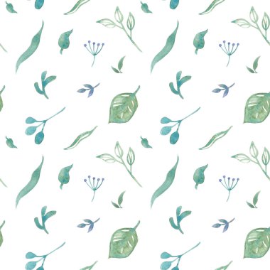 Kusursuz çiçek deseni, çiçekli desen, otlar, böğürtlenler. Suluboya deseni. El çizimi çizimleri