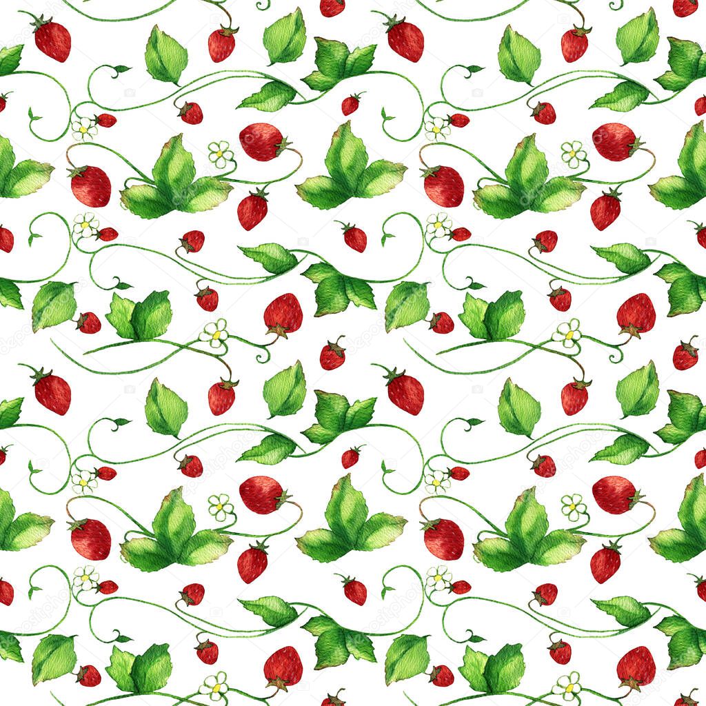 Watercolor Strawberry Digital Paper, Hedgehog Clipart, Hand Drawn, Seamless Pattern, Scrapbook Paper, Botanical Print, Berries Pattern